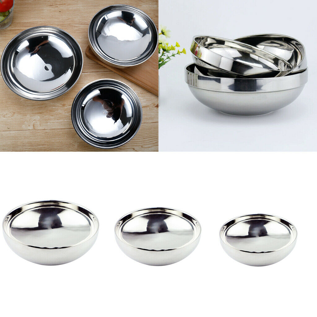3x Stainless Steel Ramen Noodles Bowl Pasta Fruit Dessert Serving Dishes
