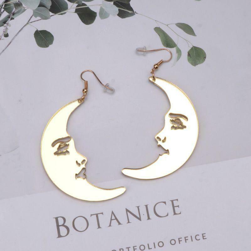 Mirror Acrylic Big Golden Moon Drop Earrings For Women Punk Exaggerated Jewelry