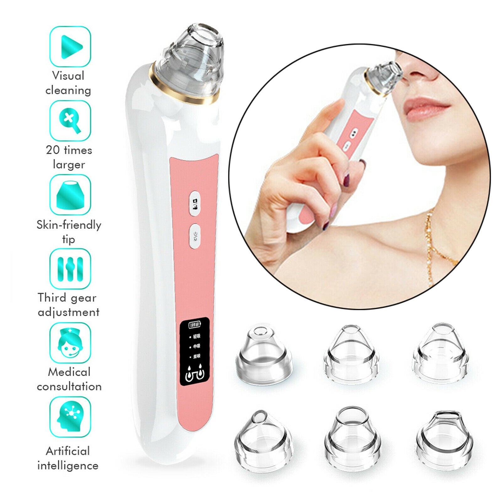 Wifi Visible Blackhead Remover Electric Facial Pore Cleaner with 6 Tips