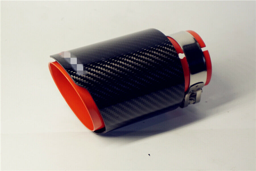 Real Carbon Fiber Sport Style Glossy Black & Red Exhaust Tips Muffler 63mm-89mm