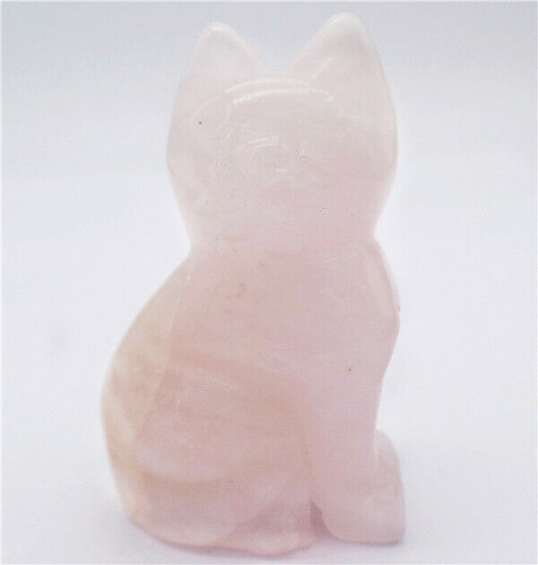50x31x20mm Cat Decoration Natural Rose Quartz Carved Statue Reiki Decor HH7969