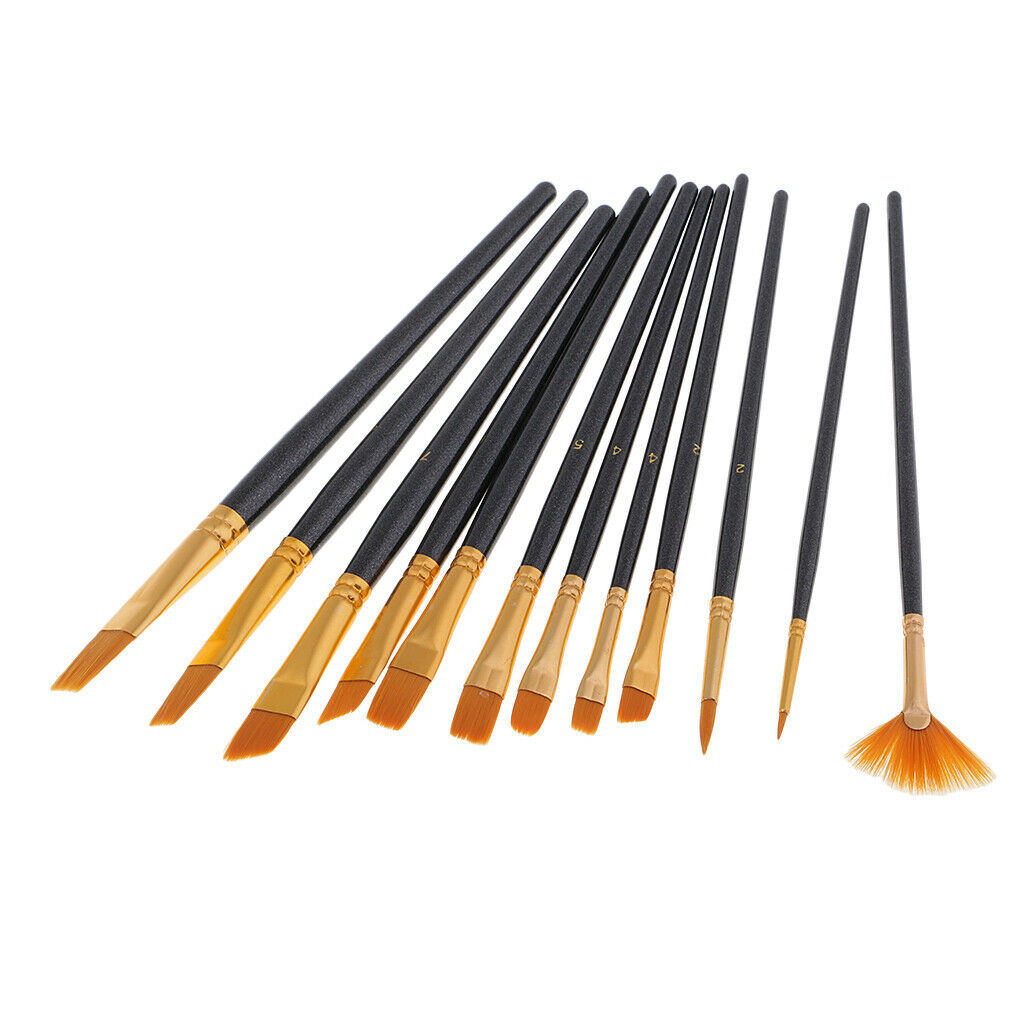 12pcs Students Paint Brushes Long Drawing Painting Professional Brush Set