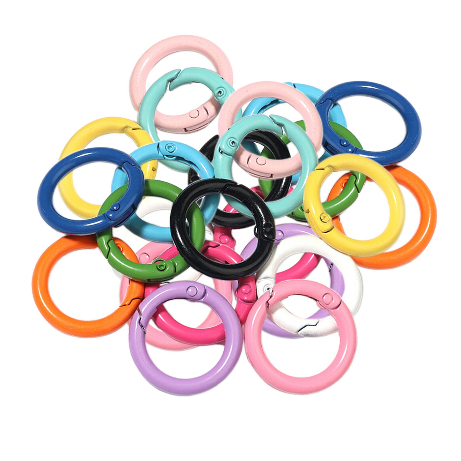 20x Multicolored Round Spring Snap Clip Hook Alloy Carabiner Keychain Buckle