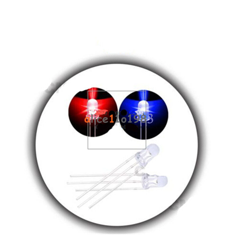 10pcs 5mm Dual Bi-Color Red/Blue 3Pin LED Common Cathode Water Clear LED Diode