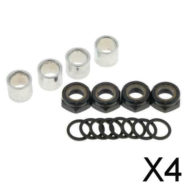 4X Skateboard Longboard Truck Speed Kit Axle Speed Washers Nuts Spacer Black