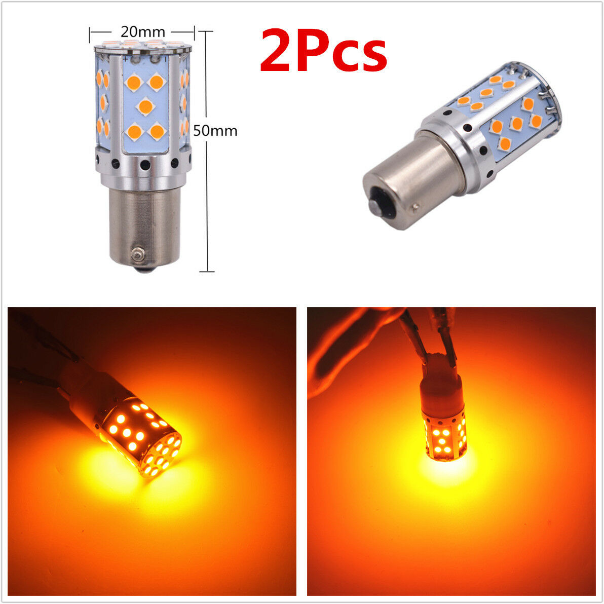 2x 21W Amber 7507 PY21W 1156PY LED Bulb For Car Front or Rear Turn Signal Lights