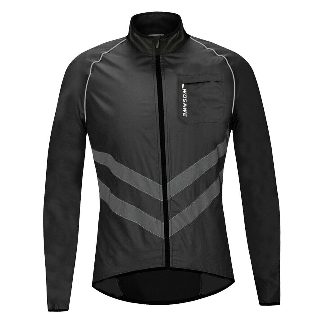 Cyling Coat Light Reflective Waterproof Jacket Sports Windbreaker Black XXXL