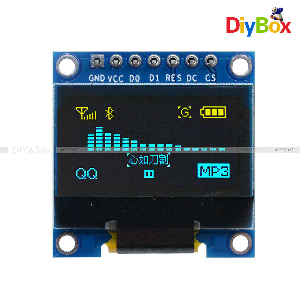 0.96" SPI Serial 128X64 OLED LCD LED Display Module blue yellow For Arduino 3-5V