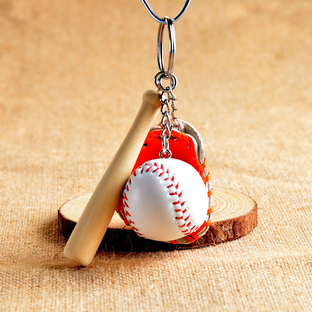 2 Pieces Cute Baseball Tennis Ball Racket Keychains Sport Spit Keyring Gift