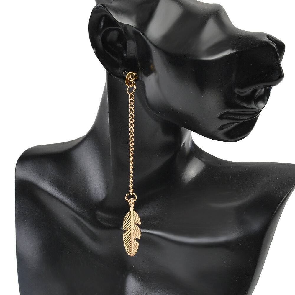Korean Style Simulated Pearls Long Tassel Leaf Feather Dangle Earrings Jewelry