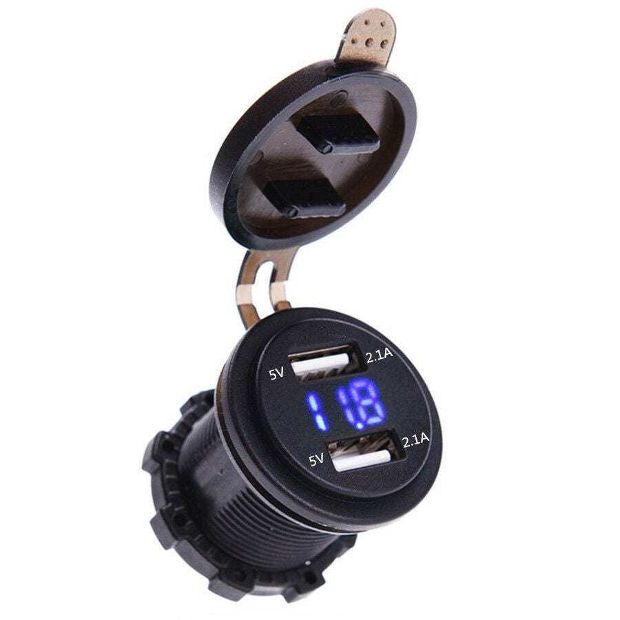 4.2A Dual USB Charger Socket with Voltmeter & Wire Waterproof for Car Motorcycle