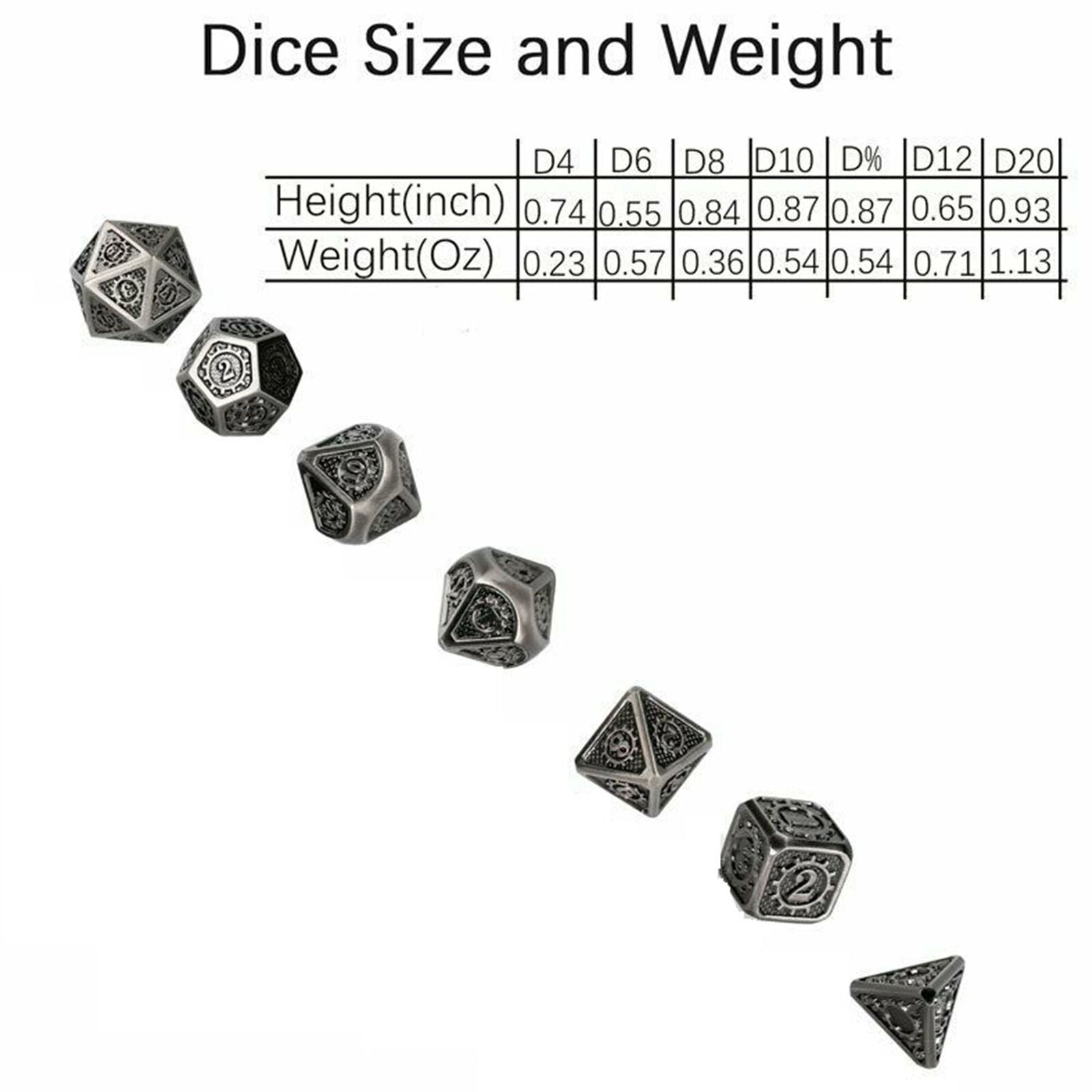 7Pcs Metal Dice Set DND RPG MTG Role Playing Dragons Table Game Nickel-copper