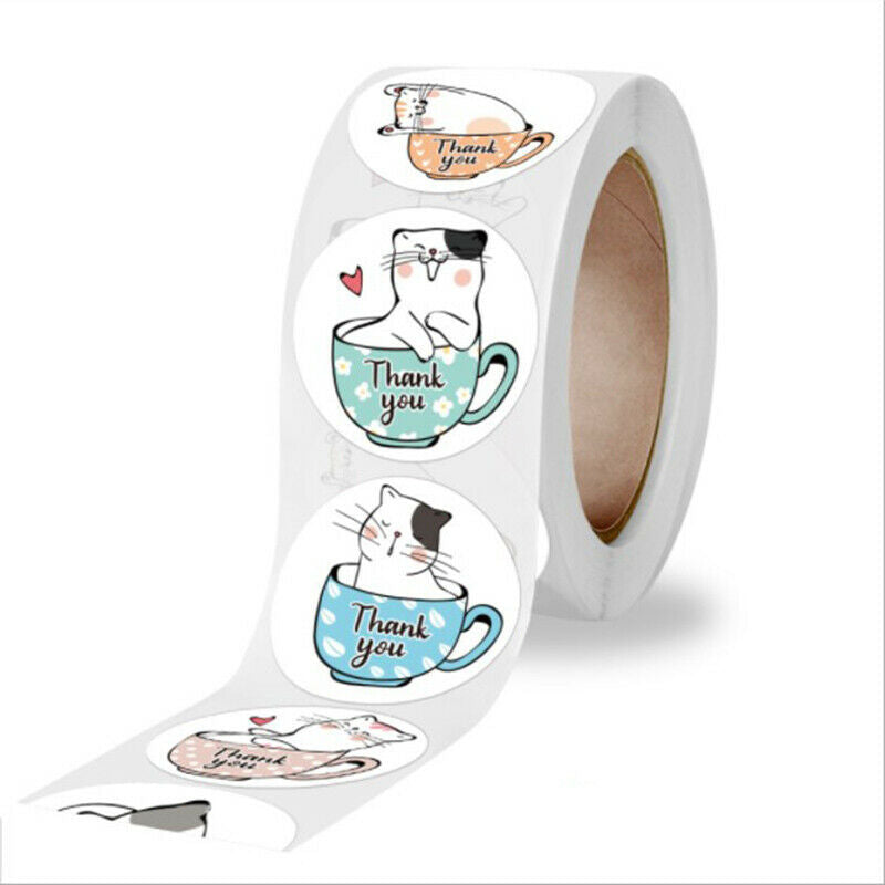 500pcs Cat Thank You Stickers  Round Adhesive seal Labels for Gift Decora.l8