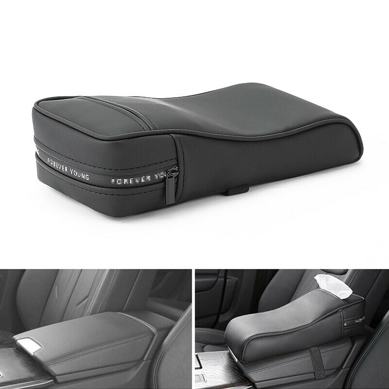 Memory Foam Car Armrest Cover Consoles Tissue Storage Box Pad Cushion PU Black