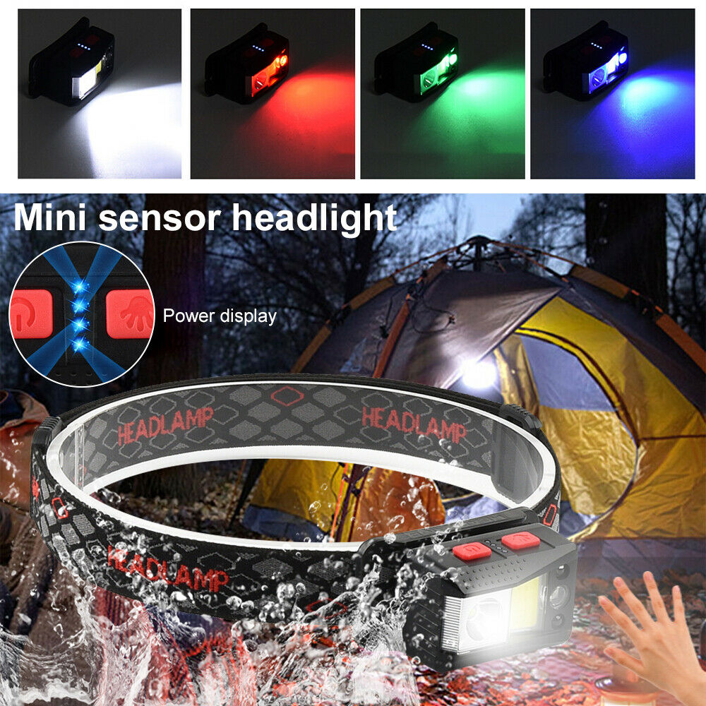 LED Outdoor Headlight Headllamp Waving Smart IR Sensor USB Fishing RGB Light