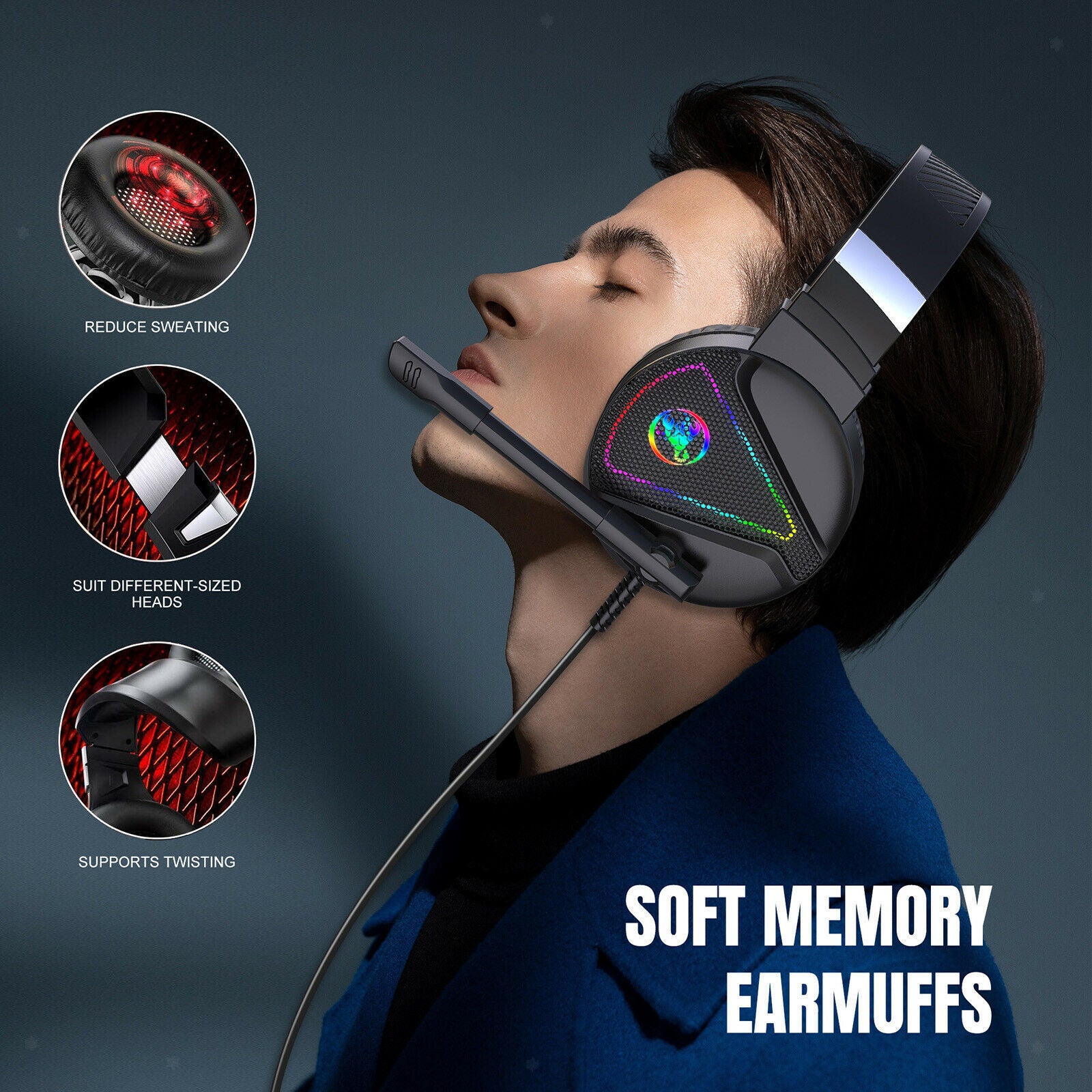 3.5mm Gaming Headsets LED Headphones Stereo Surround w/Mic Noise Canceling