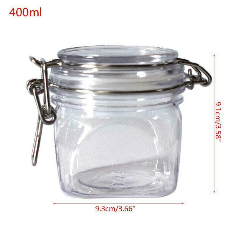 400ML Plastic Square Clip Top Storage Jar With Airtight Seal Lid Kitchen Food