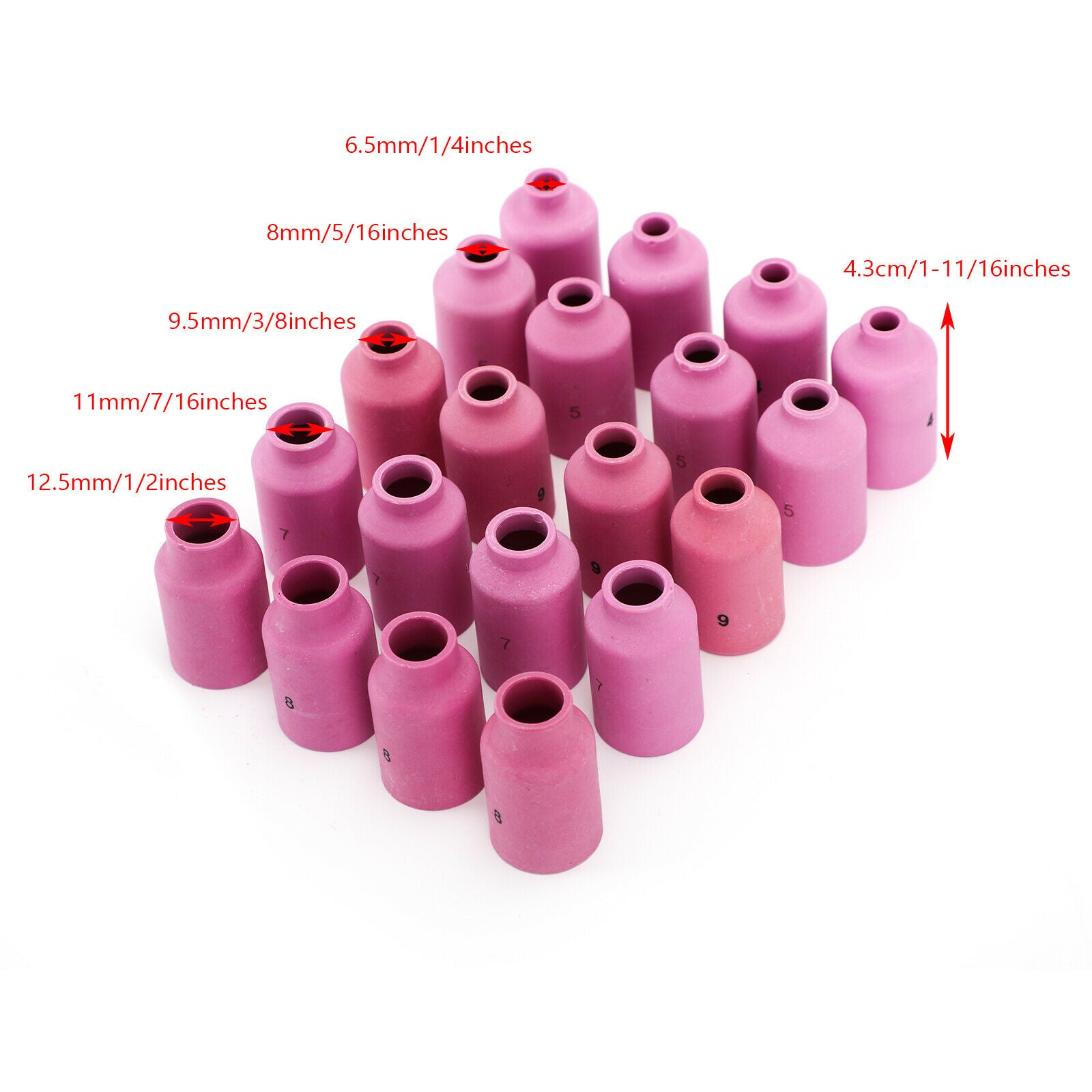 20Pcs Assorted Gas Lens Cup 54N14-54N18 #4-#8 Tig Welding Torch 17/18/26