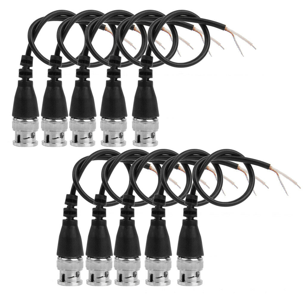 10pcs 20cm DC Power BNC Plug Pigtail Wire for CCTV Camera BNC Monitor Black