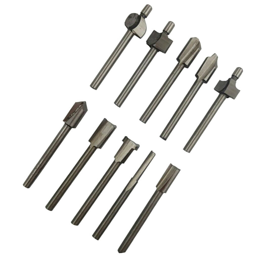 10 Pieces HSS 1/8''(3mm) Shank Router Bits Milling Cutter Kit Fit Rotary Tool