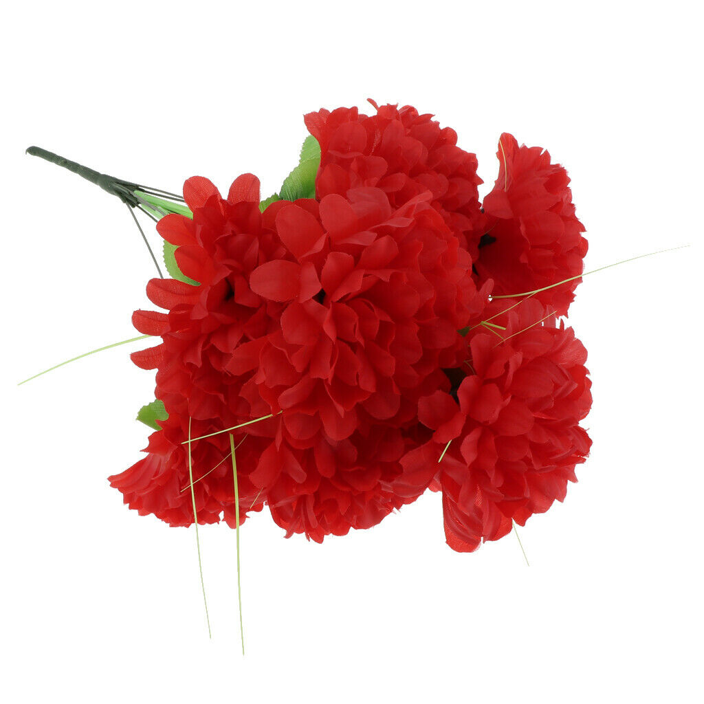 Artificial Chrysanthemum Bouquet Home Decor Grave Cemetery Flower Dark red