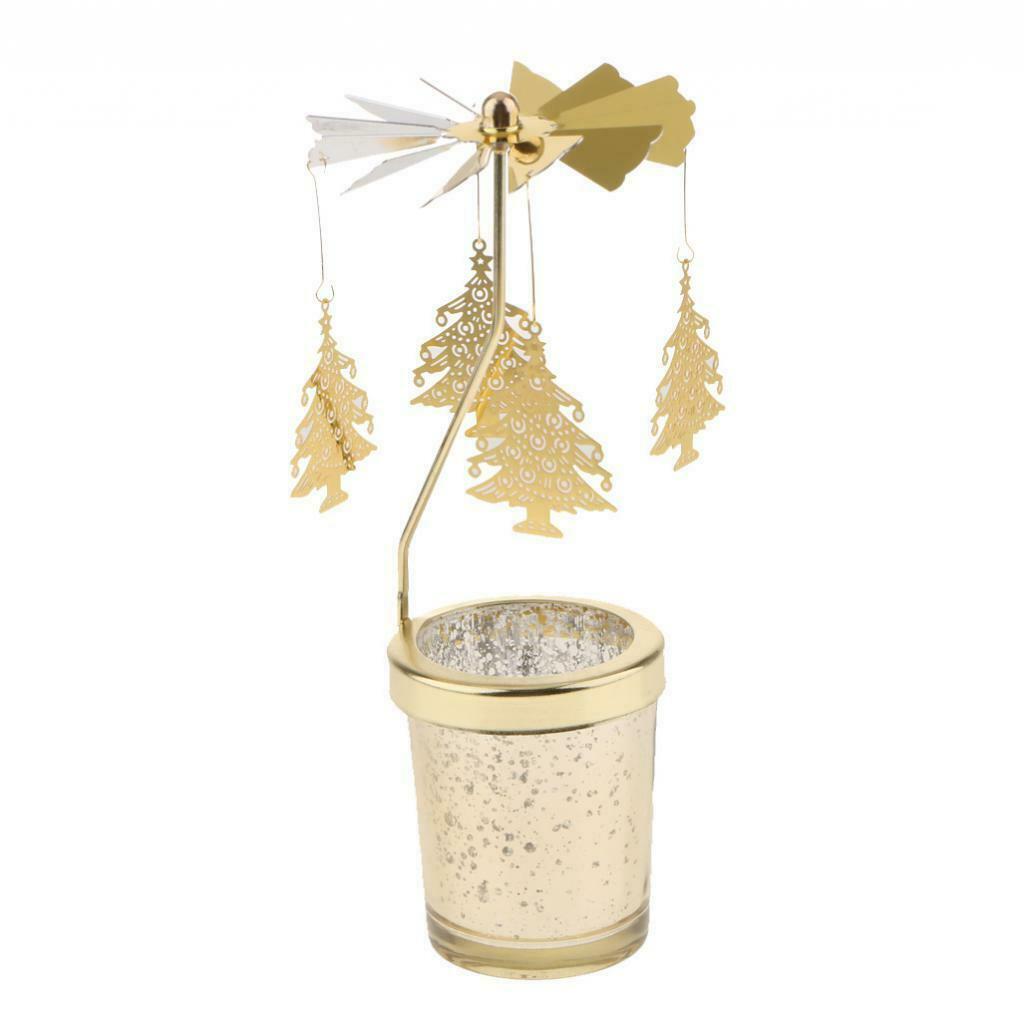 2x Xmas Rotatingg Carousel Tealight Candle Holder Decor Golden