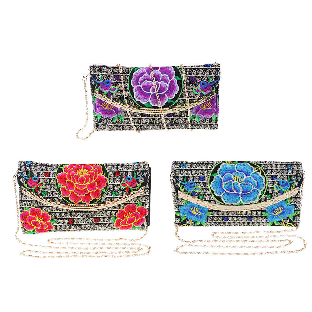 Embroidery Travel Shoulder Bag Double Faced Flower Handmade Women Bags A Purple