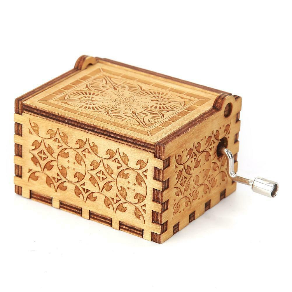 Retro Hand Cranked Wood Music Box Party Xmas Gift Household Decor Ornament @