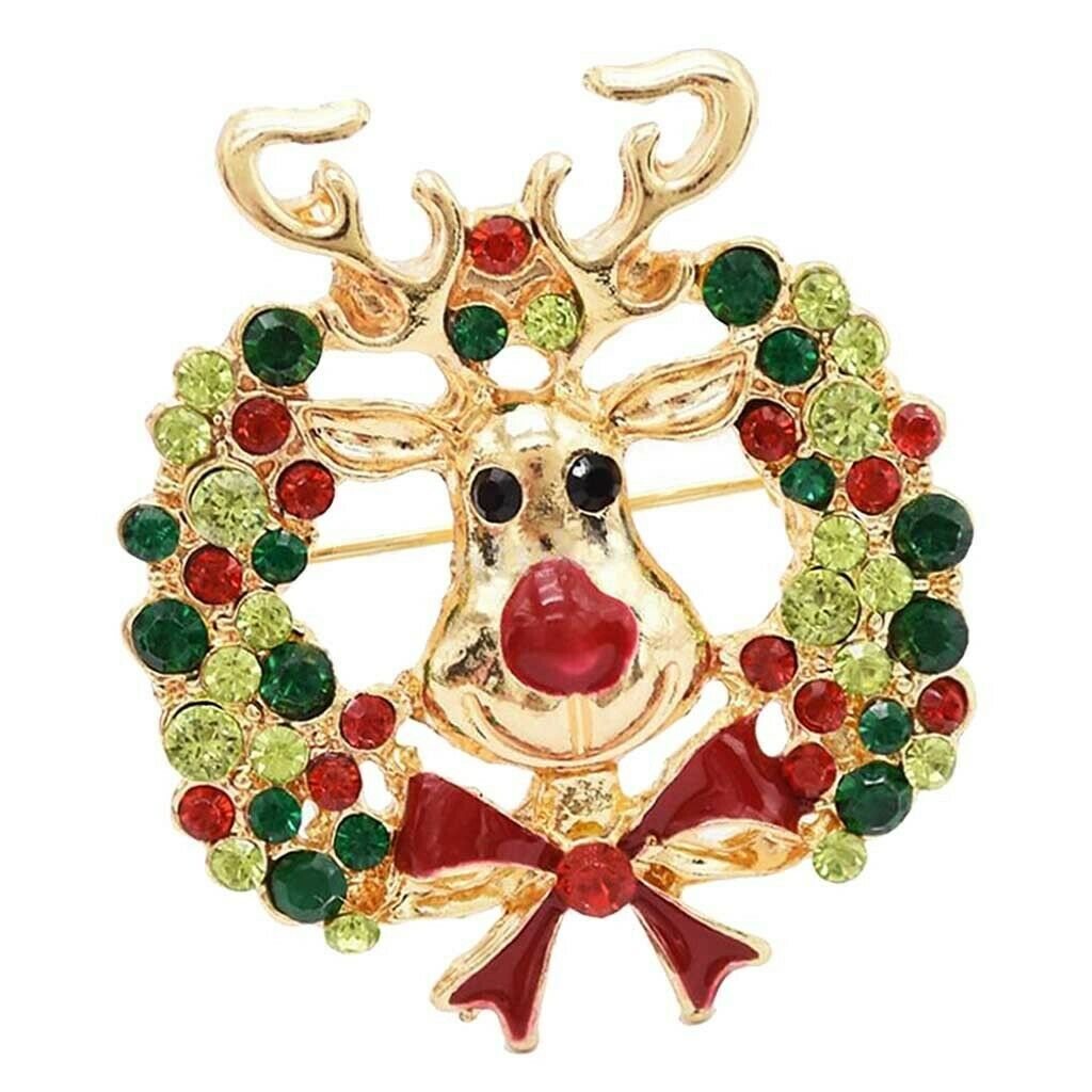 Cute Crystal Christmas Elk Brooch Pin Xmas Party Ornaments Gift Xmas Corsage