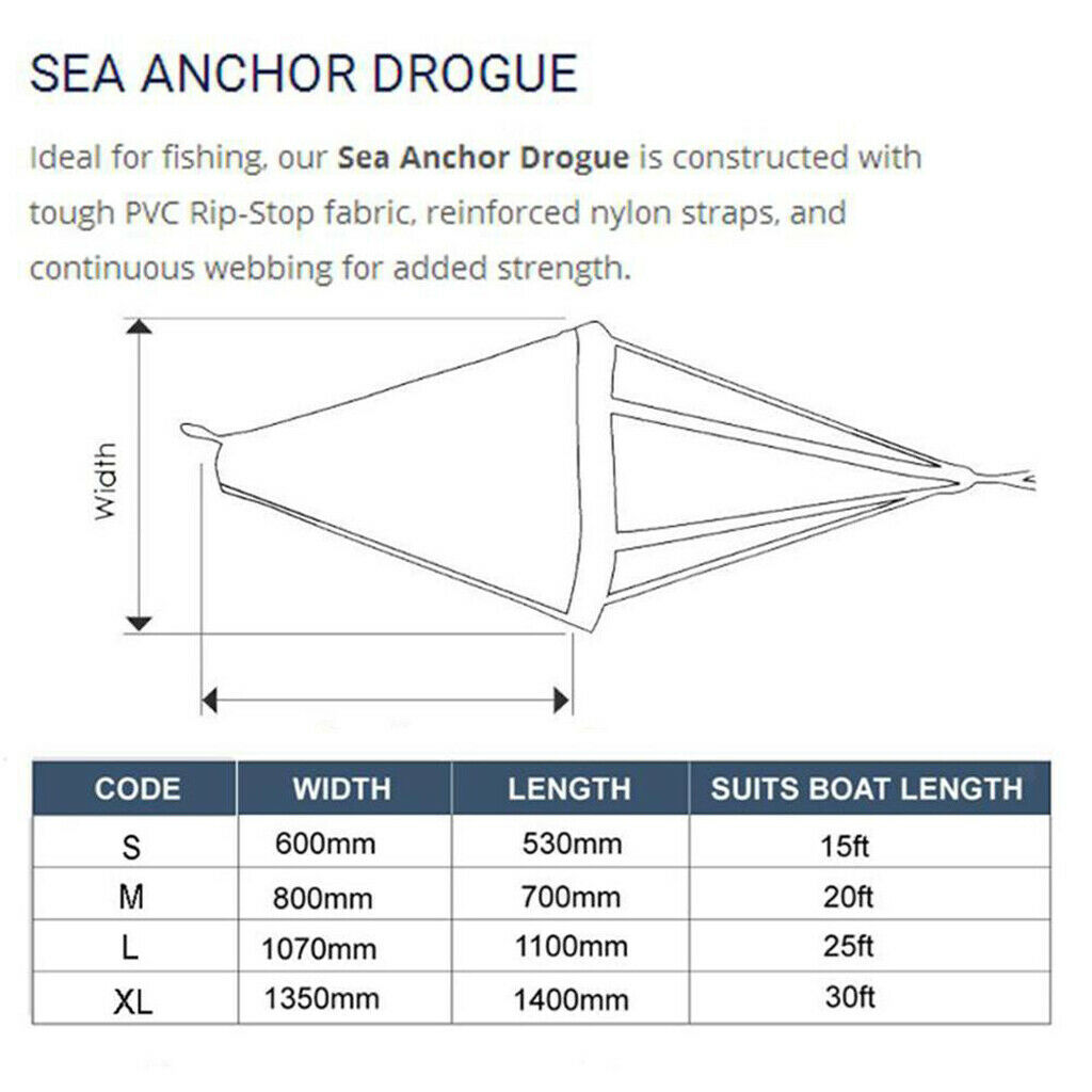 Sea Anchor Drogue Drift Brake 24inches 60cm PVC Rope for 21ft / 6.2m boat