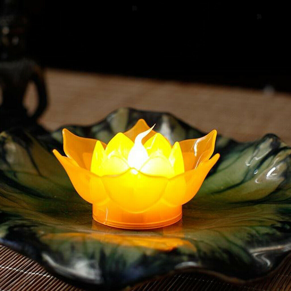 LED Lotus Lamp Floating Water Wishing Artificial Candle Lights Yellow