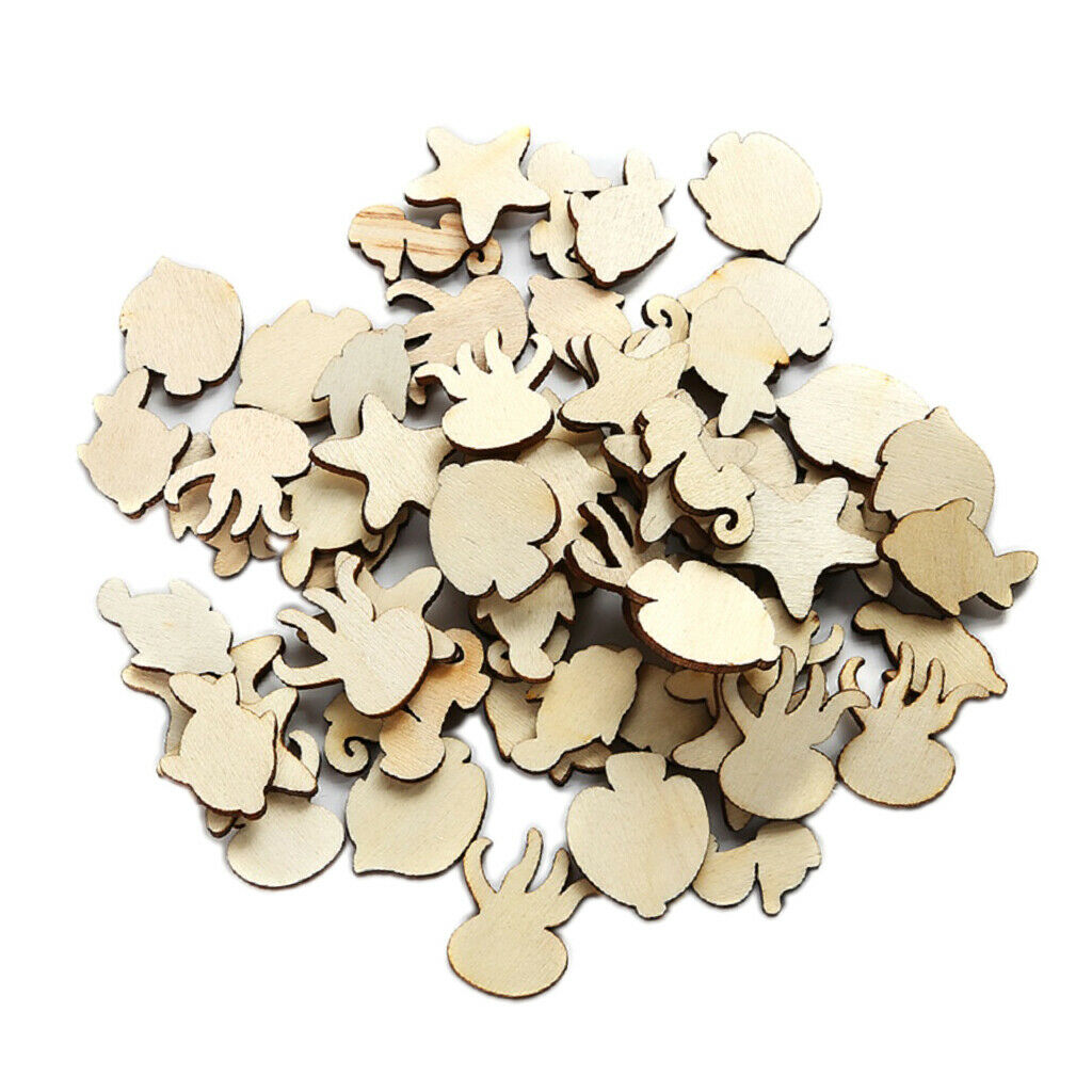 50X Cut Wood Shapes Wooden Slices MDF Cutouts Embellishment, Wood Craft Pieces