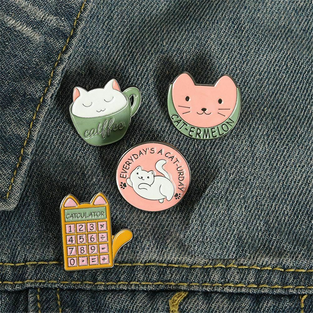 Hats Cloths Cat Coffee Cup Cartoon Brooch Enamel Pin Backpack DIY Decoration