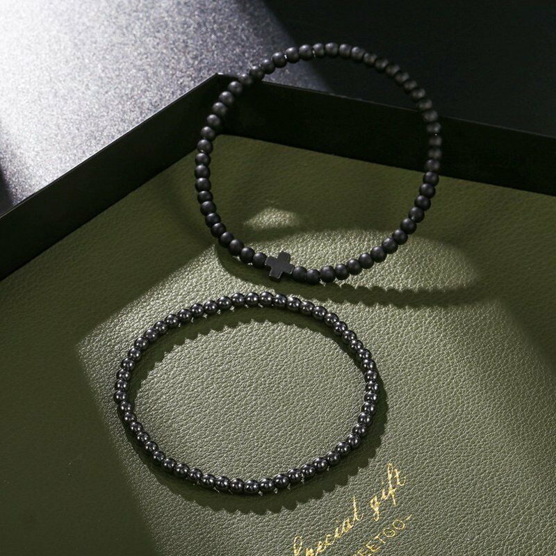 2Pcs/Set Crown Frosted Stone Beaded Bracelet Bangle Wristband Men Jewelry Gifts