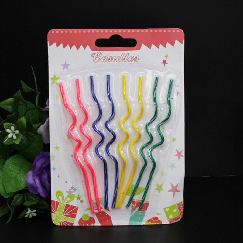 8pcs Long curve cake candles Safe Flames Wedding Cake Party Supplies Cand.l8