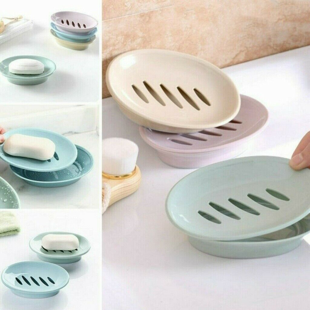 Home Soap Box Bathroom Dual Layer Oval Shape Soap Holder Plate Sponger Container