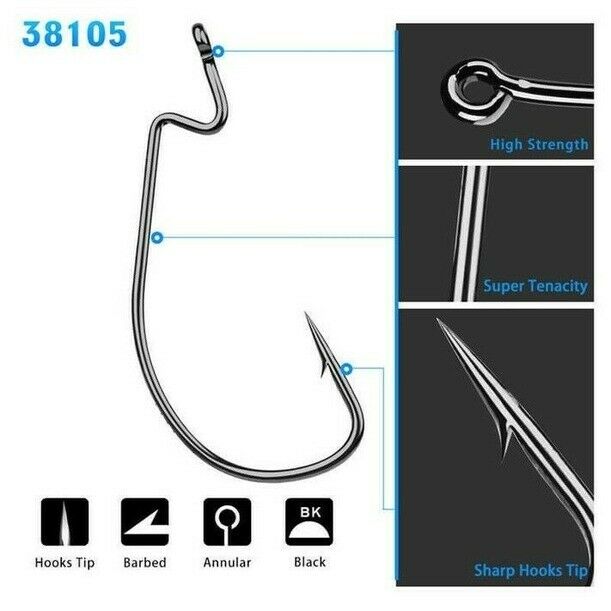 50/Box High Carbon Steel Fishing Hooks Mixed size Worm Hook Sharp Jigging Hookss