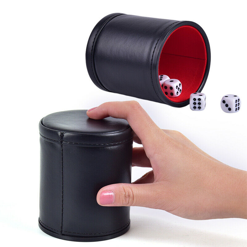 High Quality PU Leather Flannel Mute Dice Cup Of Game Supplies With 5 Dices ` Kt