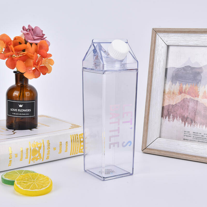 Creative Cute Plastic Clear Milk Carton Water Bottle Transparent Milk Box Cu CH