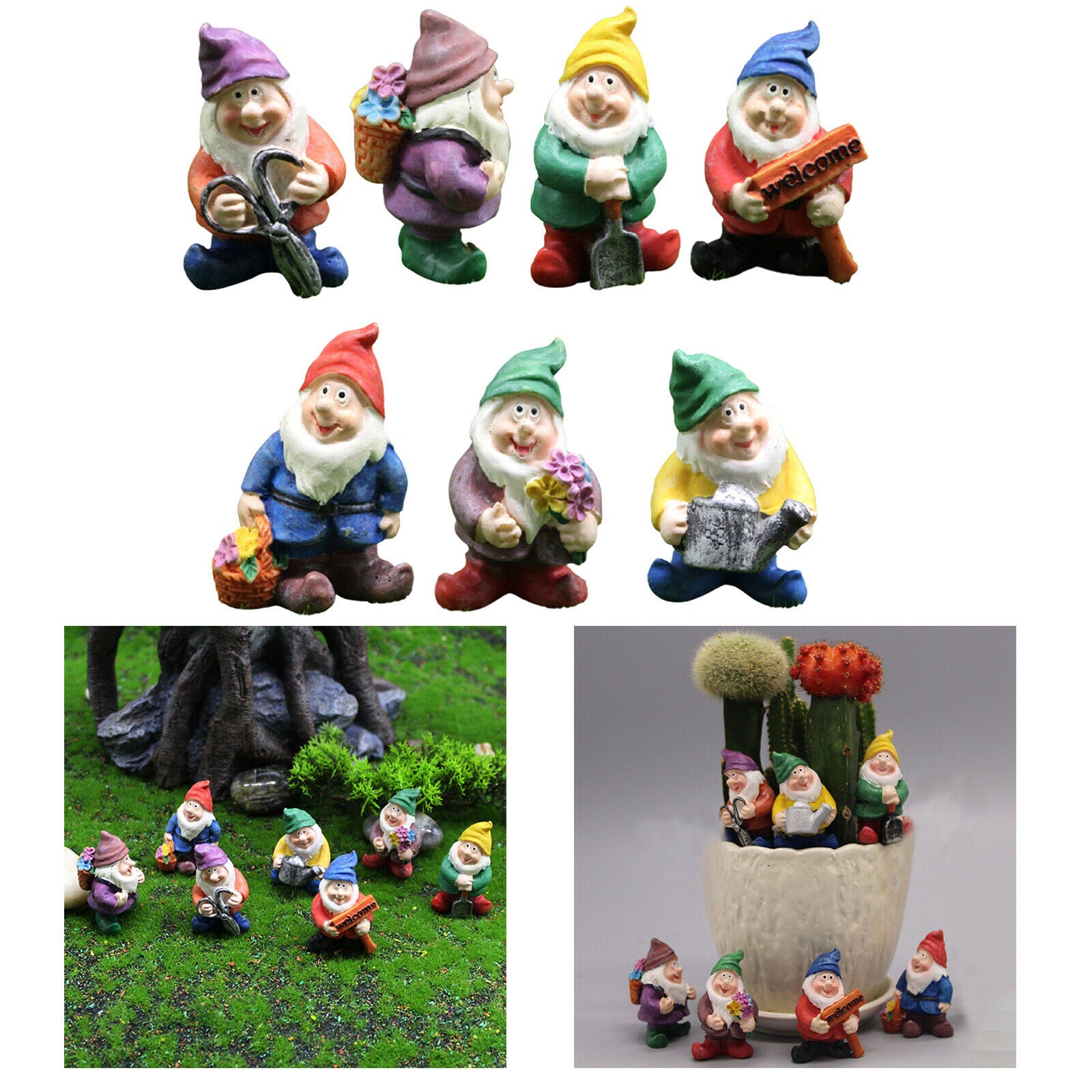 7pcs Outdoor Gnomes Statue Fairy Gardens Decoration Micro Landscape Ornament