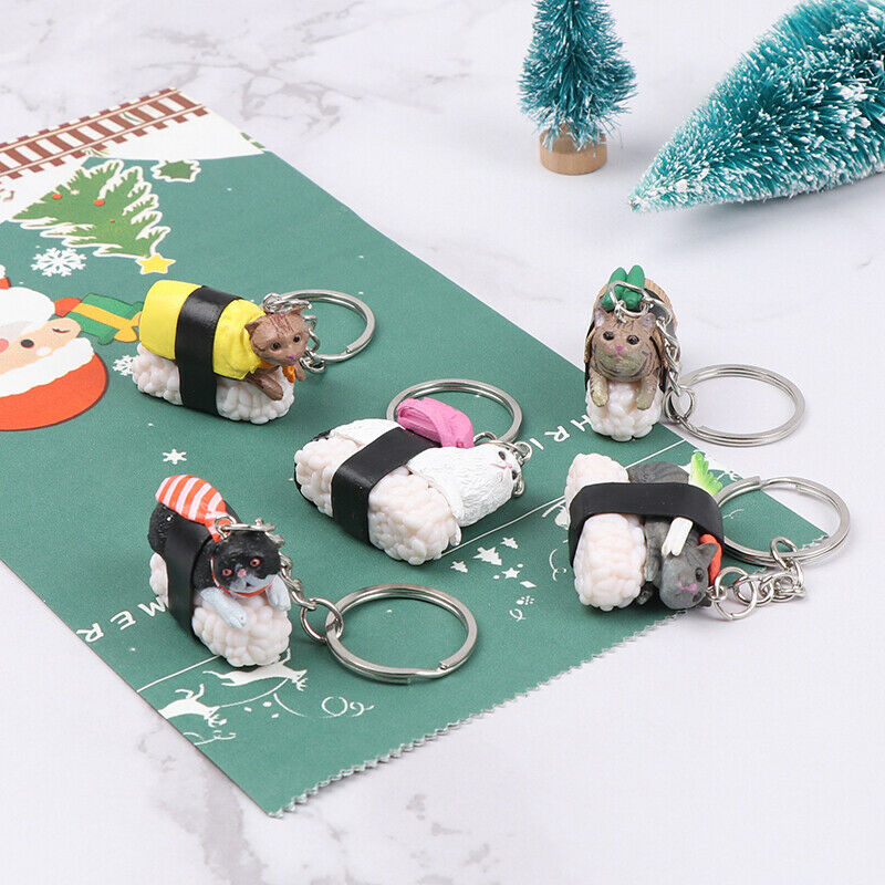 Cute Cartooon  Cat and Sushi Keychain Car Auto Keyring Metal Keychain Key R NC