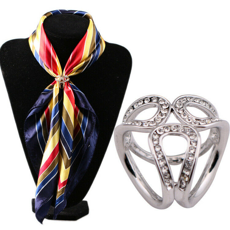 Women Elegant Crystal Rhinestone Scarf Ring Buckle Slide Clip Scarf Jewelrys