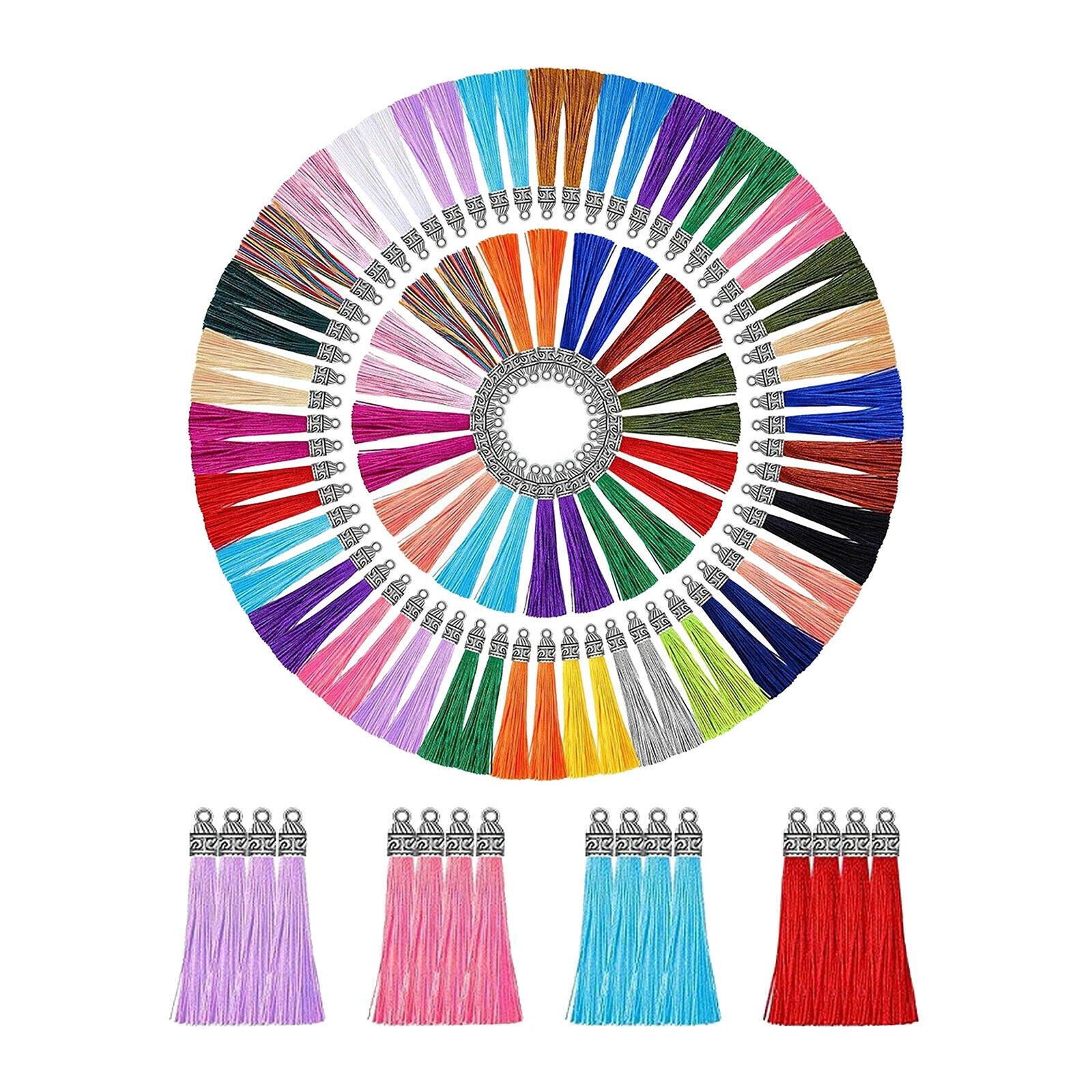 Pack of 100 Multicolor 60mm Bulk Tassel Pendant for DIY Keychain Supplies