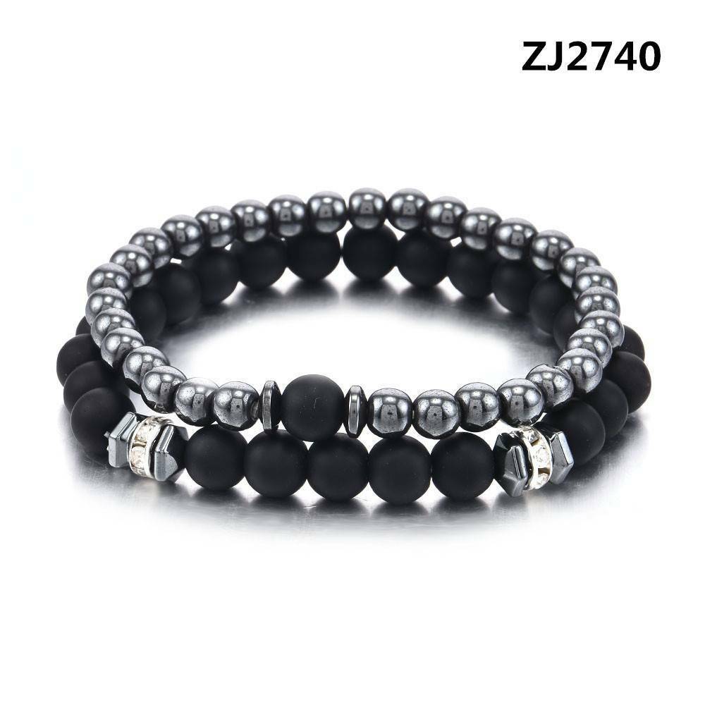 2 Pcs Natural Stone Copper Bead Bracelet Men Matte Lava Volcanic Jewelry Gift