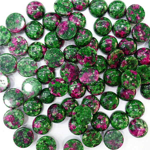 100Pcs 12mm Wholesale Rose&Green Ruby in Fuchsite Round Cab Cabochon DIY HH7068