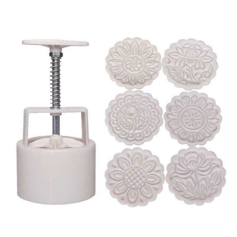 DIY 150g Mooncake Barrel Mold  6pcs Flower Stamps Hand Press Moon Cake Pastry