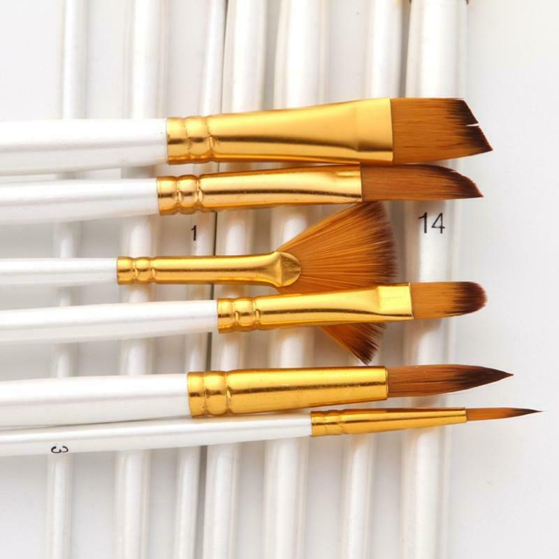 13pcs Nylon Hair Wooden Handle Watercolor Paint Brush Pen Oil Acrylic Painting