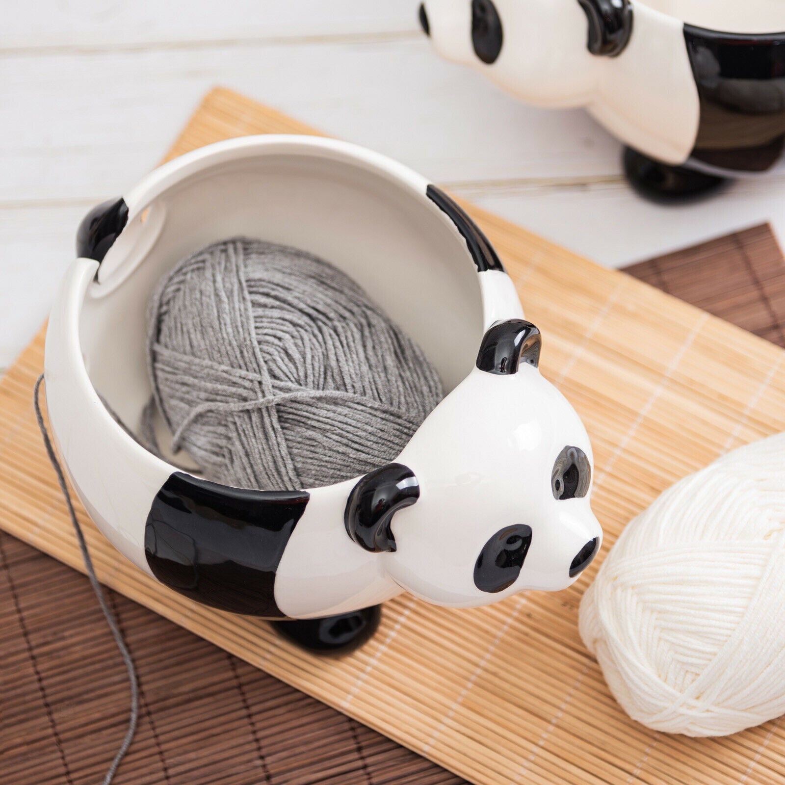 Yarn Bowl Panda Winder Organizer 6.7'' w/ Holes Crocheting Knit Yarns Decor