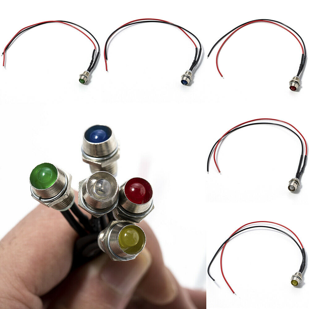10Pcs 8mm 12V LED Indicator Light Lamp Bulb Pilot Dash Panel Car Truck Boat UK