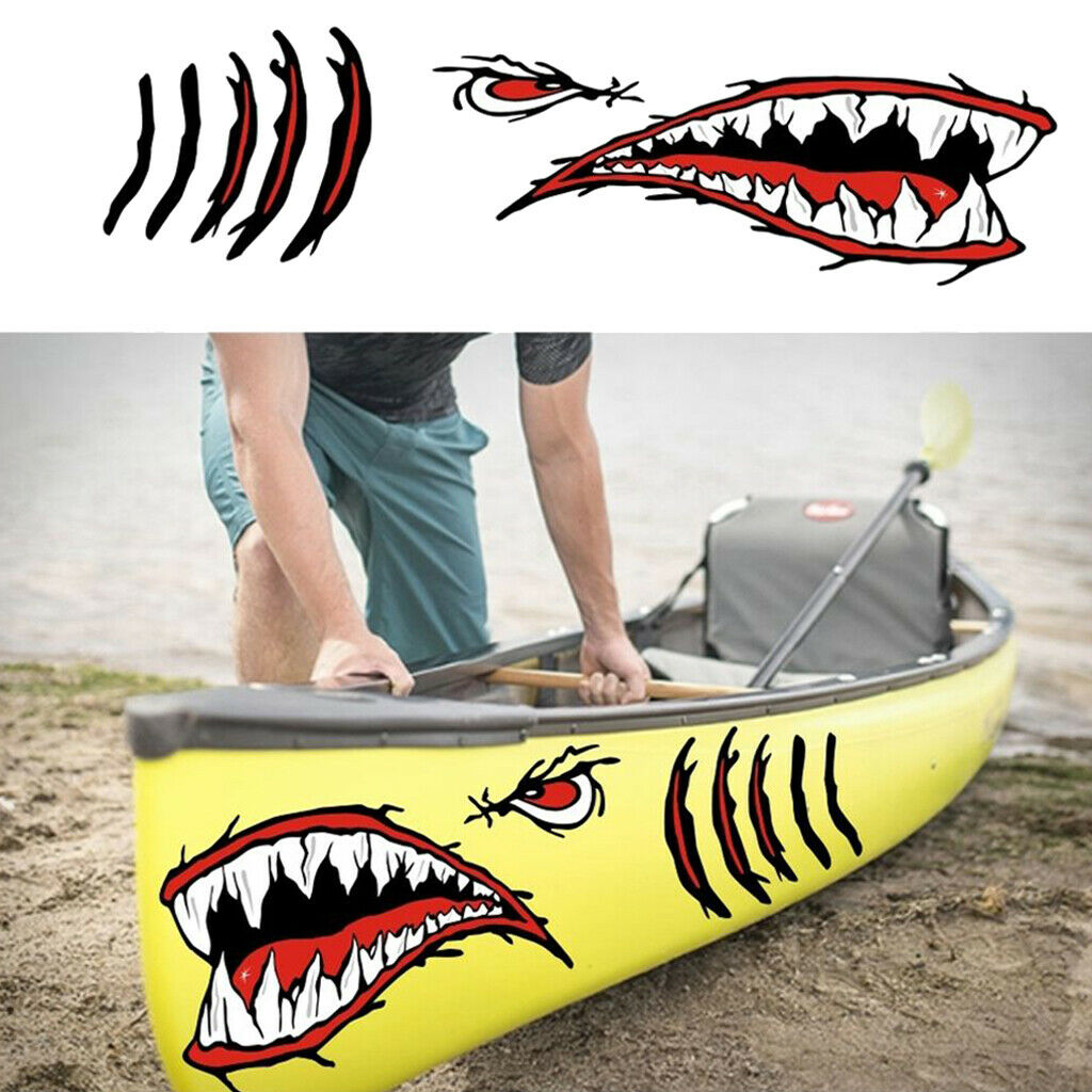 1 Pair Shark Teeth Mouth Gill Stickers Decals Kayak Boat Fishing Graphics